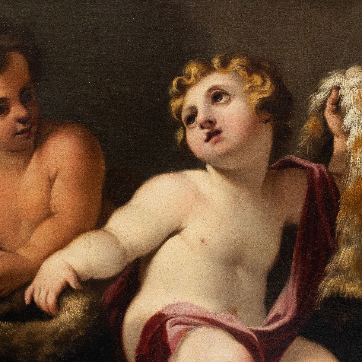 Antique Painting, “putti,” Oil On Canvas, 18th Century Era    -photo-2