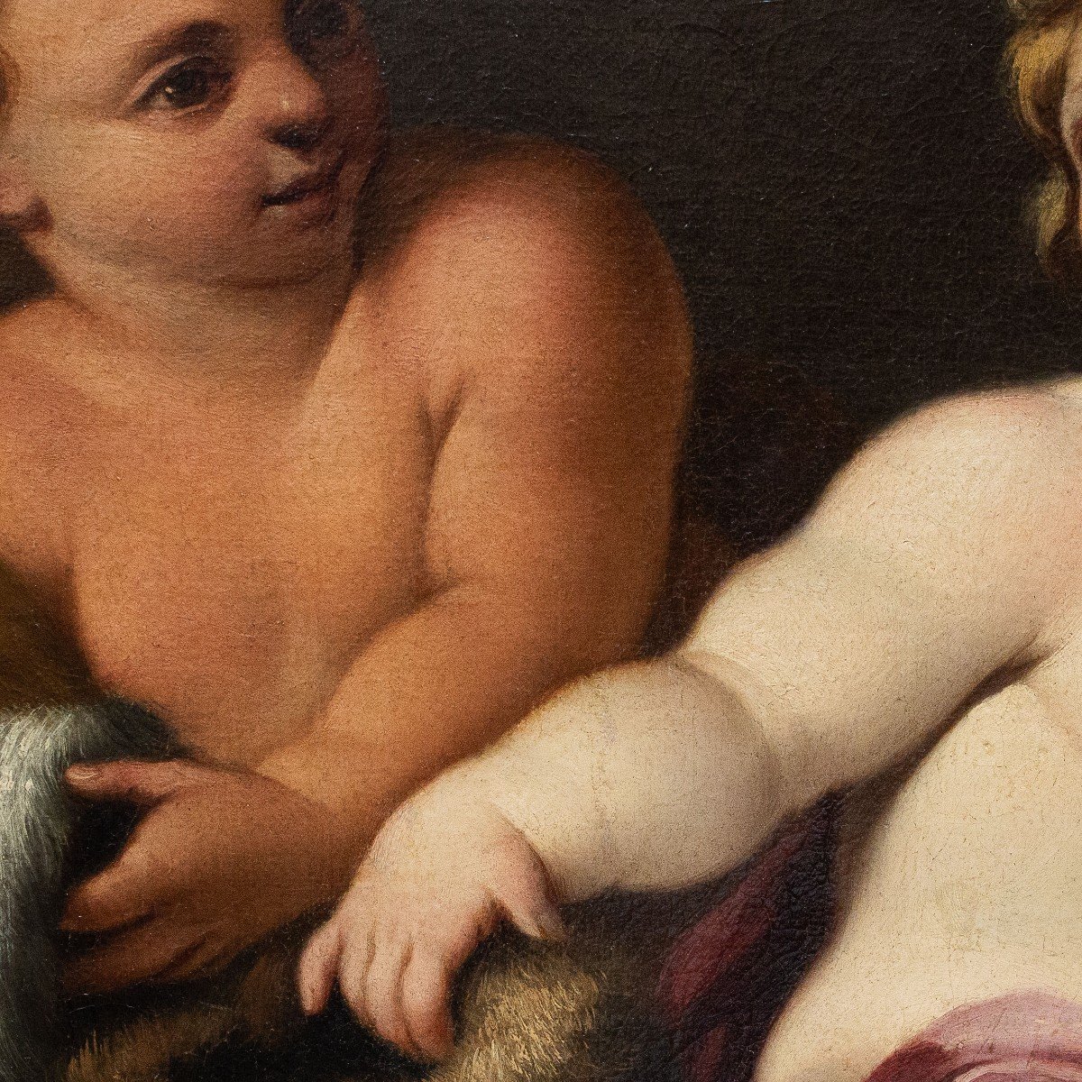 Antique Painting, “putti,” Oil On Canvas, 18th Century Era    -photo-5