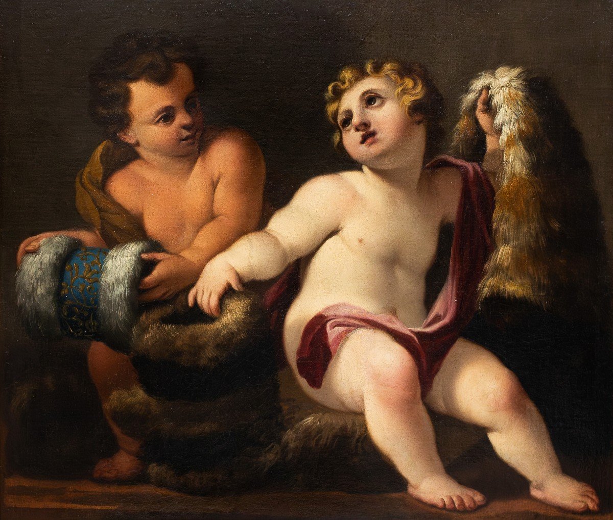 Antique Painting, “putti,” Oil On Canvas, 18th Century Era    