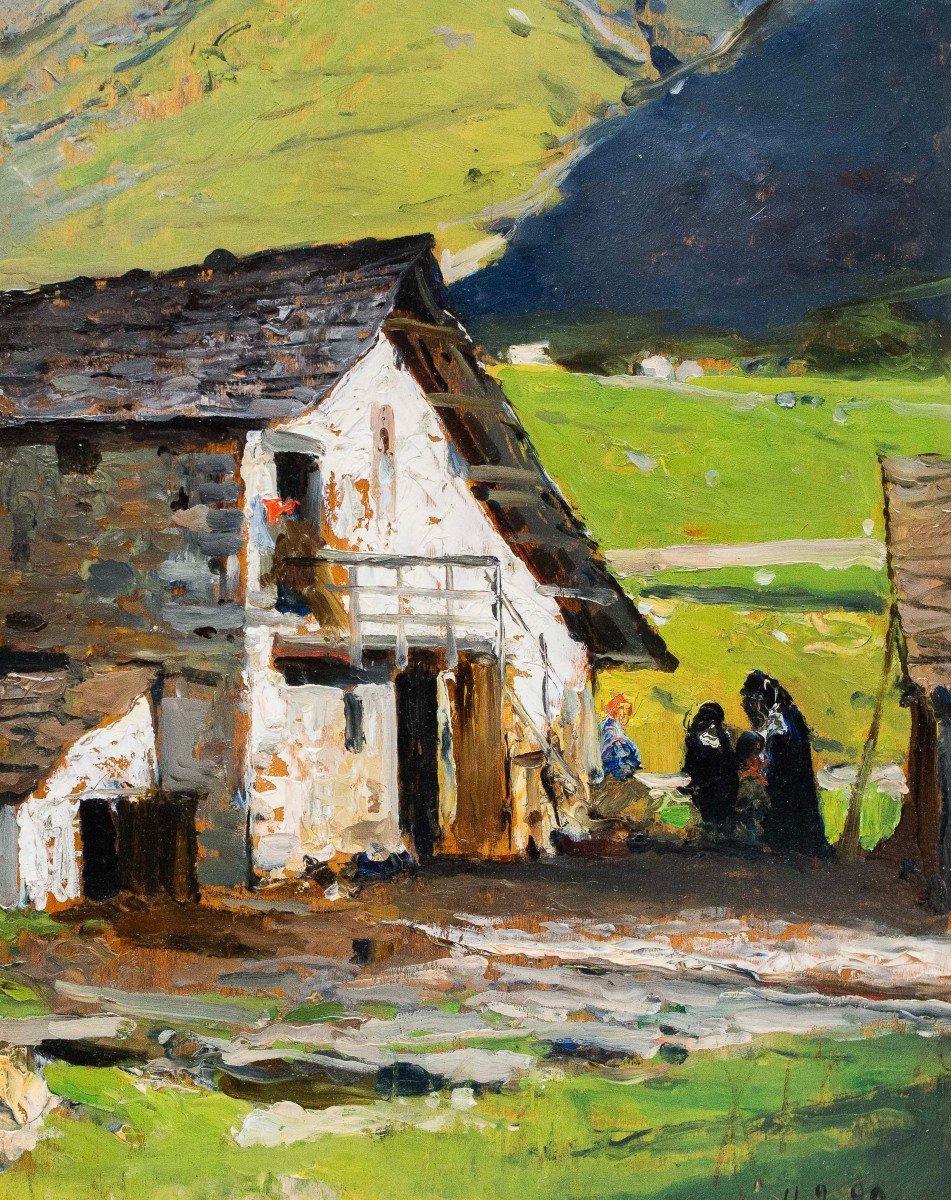 Lorenzo Delleani, Huile Sur Panneau, « Maison De Montagne », 1899 -photo-1