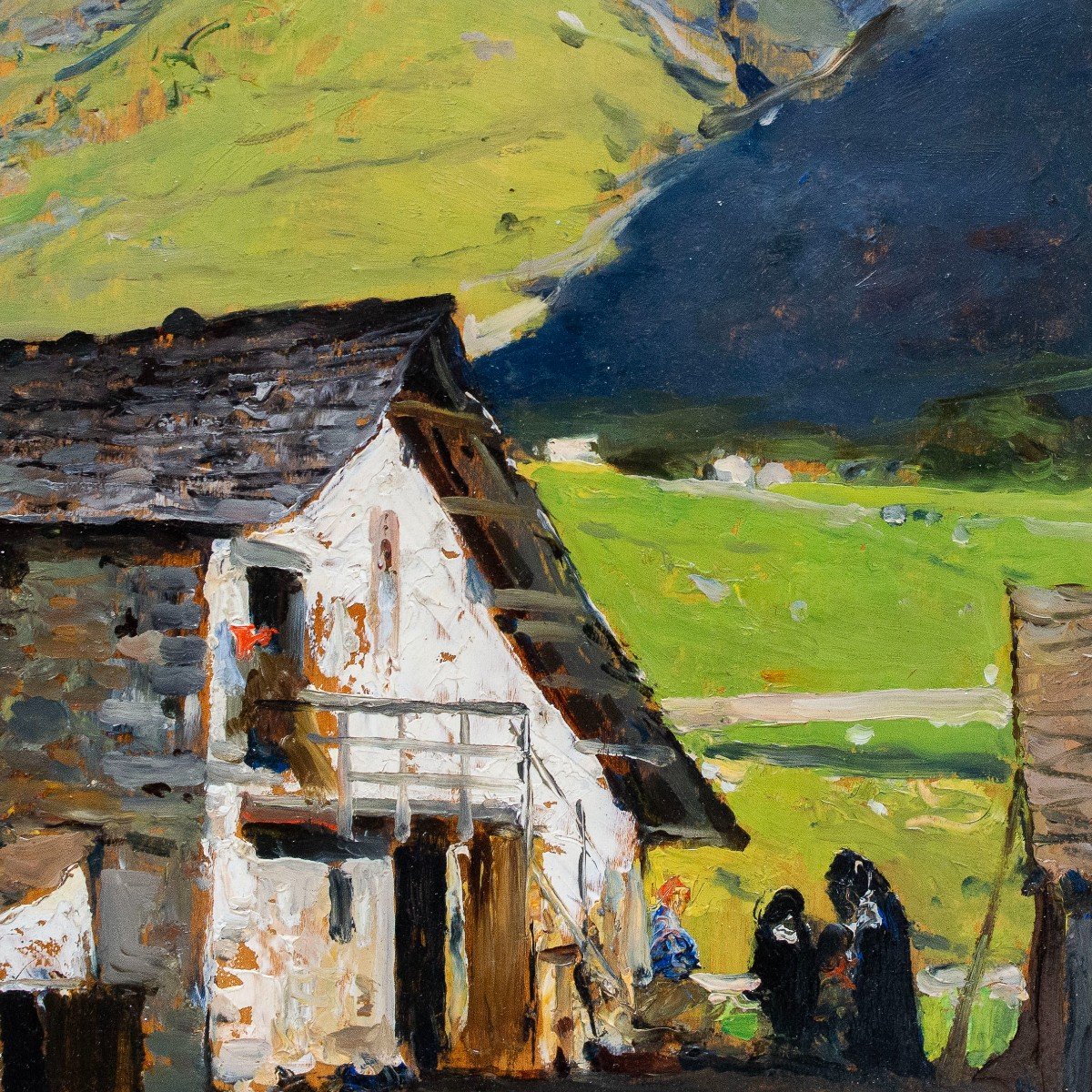 Lorenzo Delleani, Huile Sur Panneau, « Maison De Montagne », 1899 -photo-2