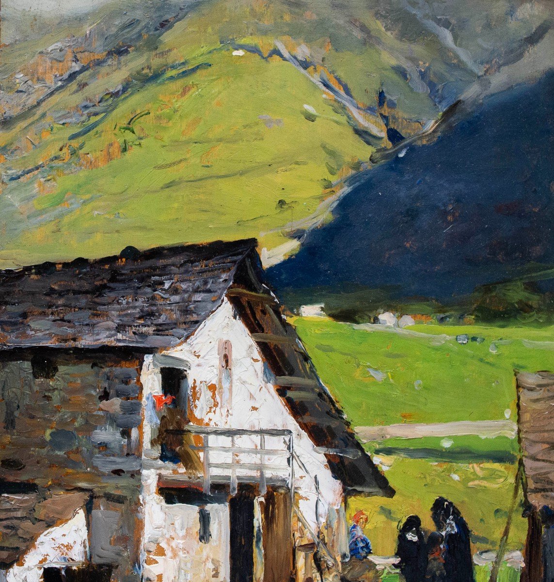 Lorenzo Delleani, Huile Sur Panneau, « Maison De Montagne », 1899 -photo-3