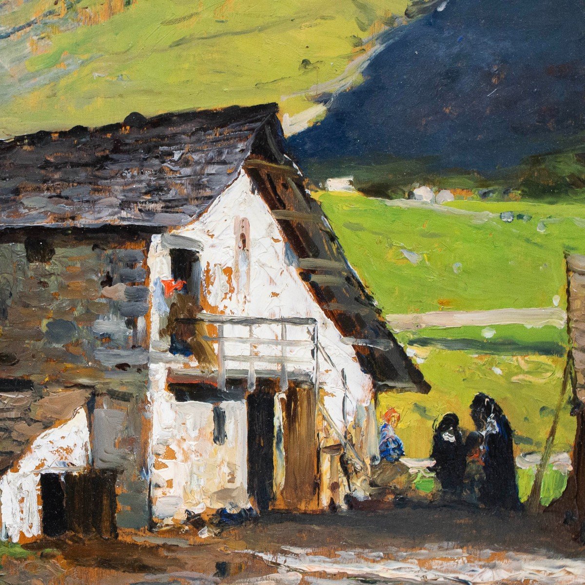 Lorenzo Delleani, Huile Sur Panneau, « Maison De Montagne », 1899 -photo-4