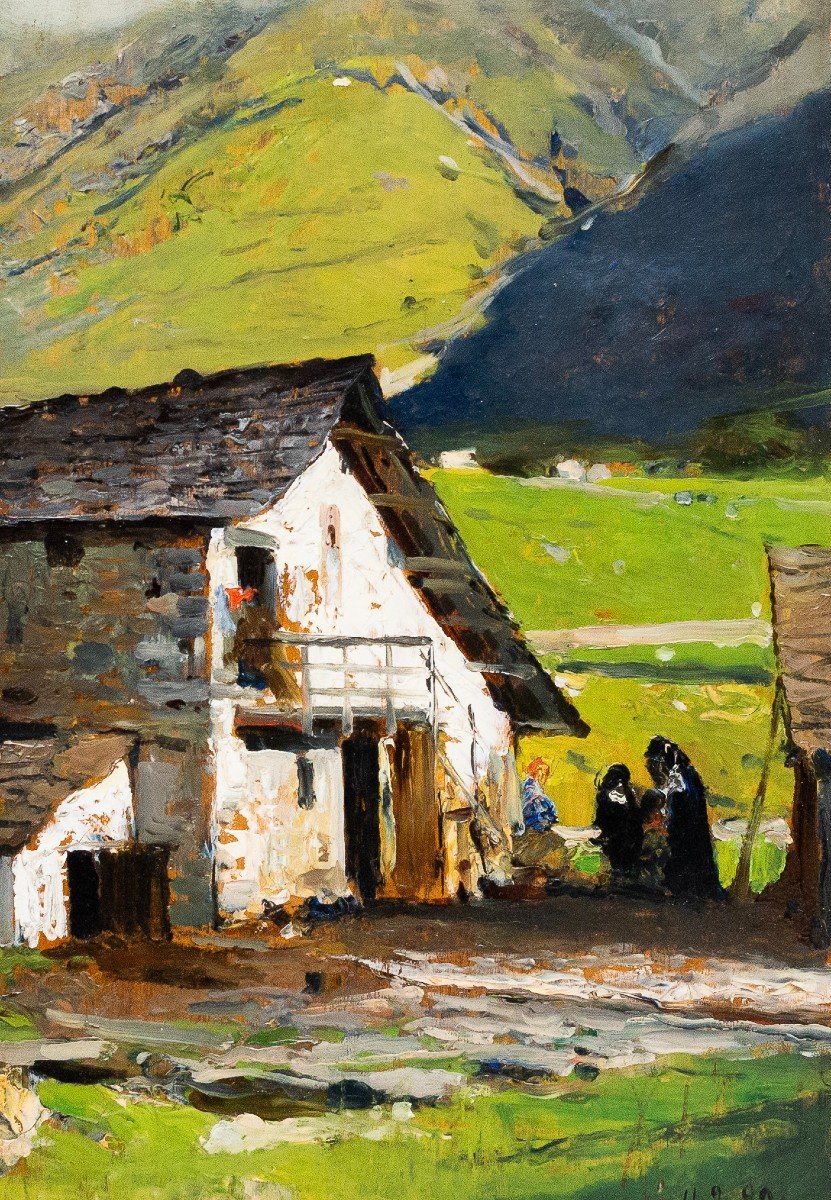 Lorenzo Delleani, Huile Sur Panneau, « Maison De Montagne », 1899 