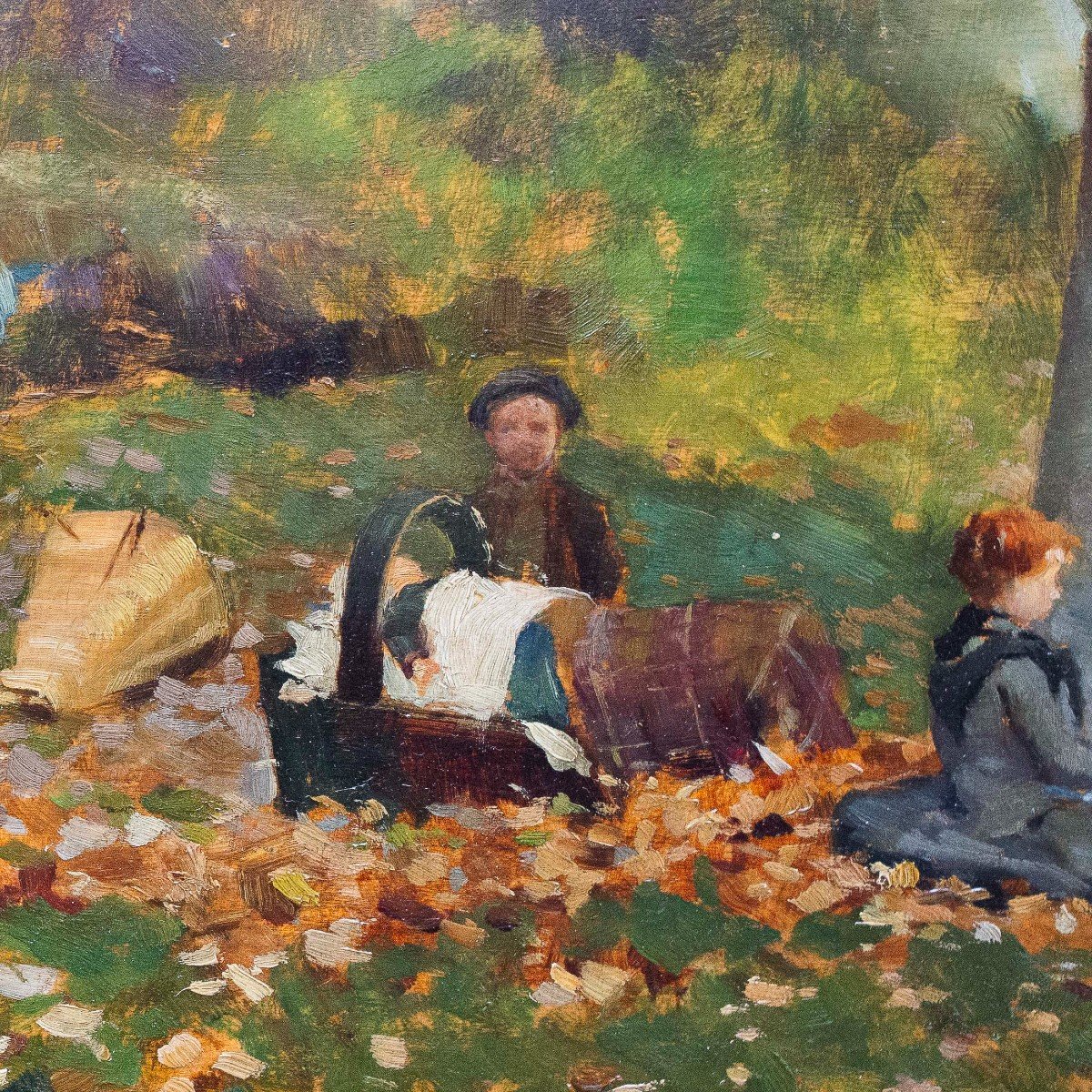 Giovanni Carpanetto, « Dans Les Bois d'Octobre », Huile Sur Panneau, Signée, 1892-photo-1