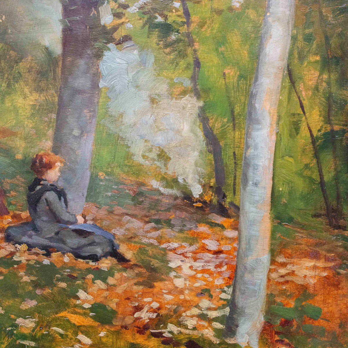 Giovanni Carpanetto, « Dans Les Bois d'Octobre », Huile Sur Panneau, Signée, 1892-photo-2