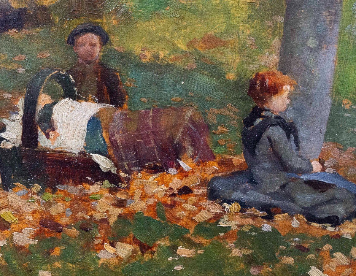 Giovanni Carpanetto, « Dans Les Bois d'Octobre », Huile Sur Panneau, Signée, 1892-photo-5