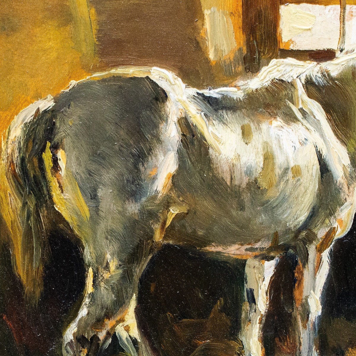 Lorenzo Delleani, Huile Sur Panneau, « Cheval à l'écurie », 1906-photo-3