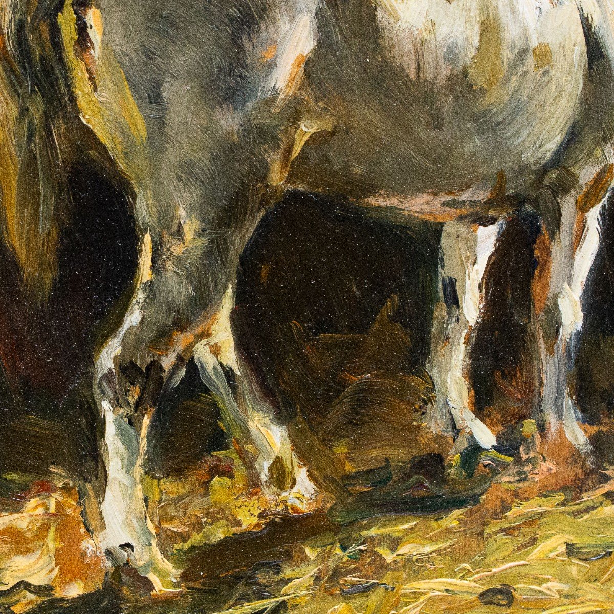 Lorenzo Delleani, Huile Sur Panneau, « Cheval à l'écurie », 1906-photo-6