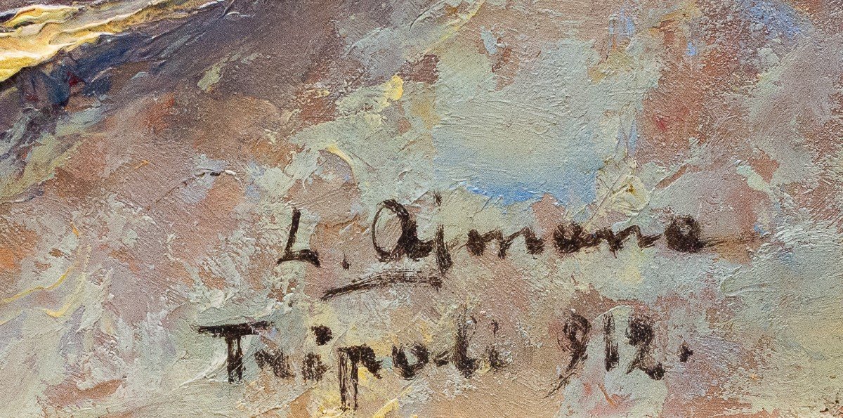 Oil On Panel, By Lidio Ajmone, “tripoli,” Signed, 1912-photo-3