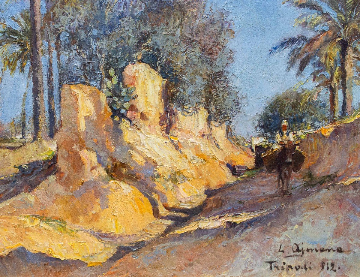 Oil On Panel, By Lidio Ajmone, “tripoli,” Signed, 1912-photo-1