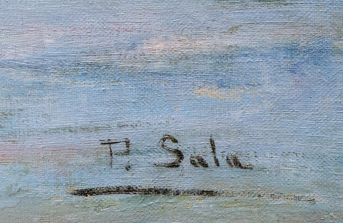 Paolo Sala, « Marina Ligure », Huile Sur Toile, Signée, Début Du 20e Siècle-photo-3