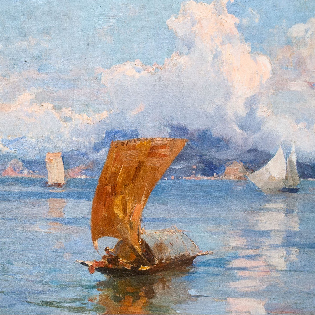 Paolo Sala, « Marina Ligure », Huile Sur Toile, Signée, Début Du 20e Siècle-photo-2