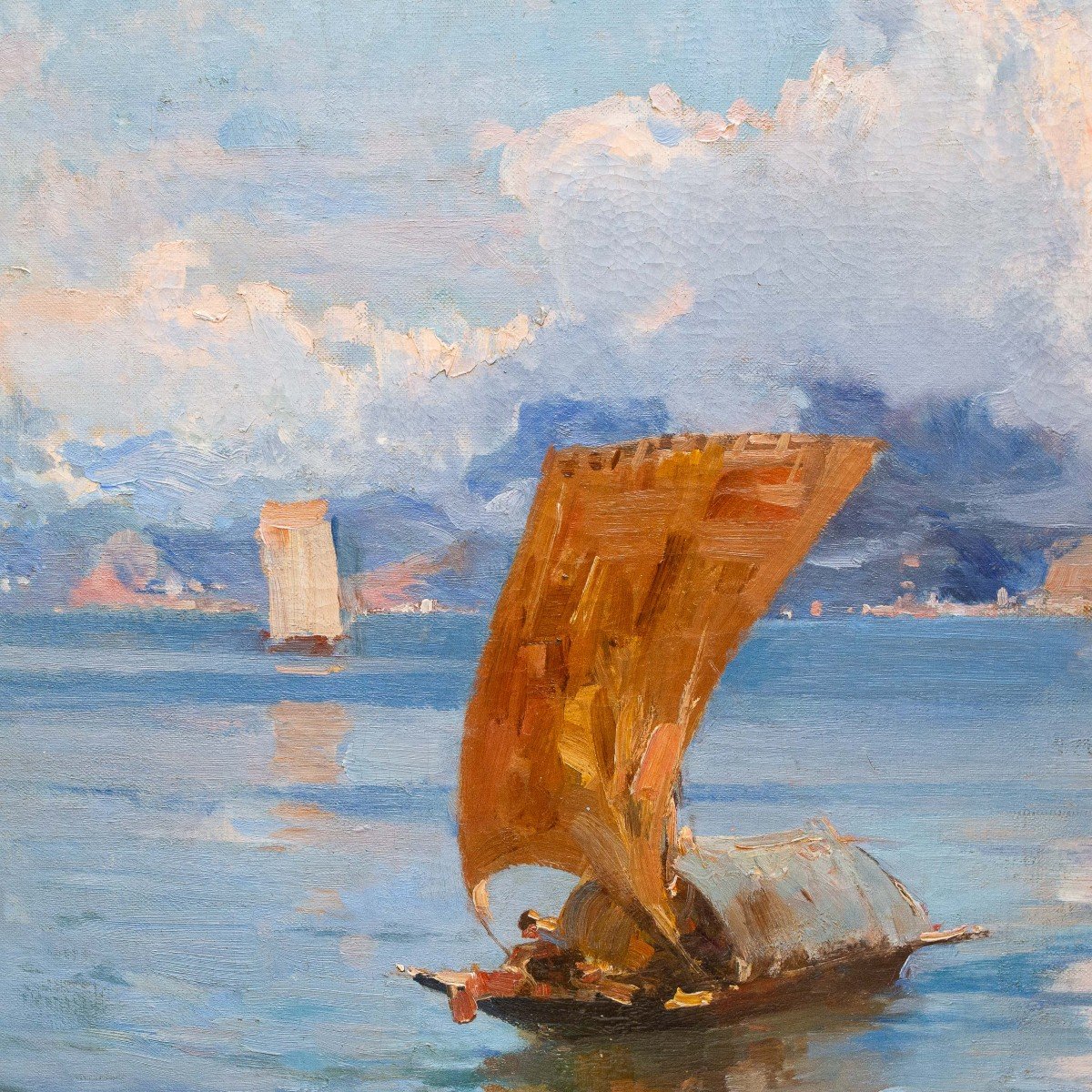 Paolo Sala, « Marina Ligure », Huile Sur Toile, Signée, Début Du 20e Siècle-photo-5