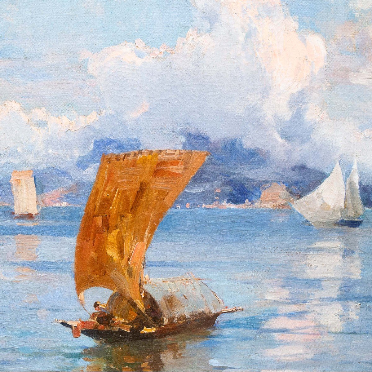 Paolo Sala, « Marina Ligure », Huile Sur Toile, Signée, Début Du 20e Siècle-photo-8