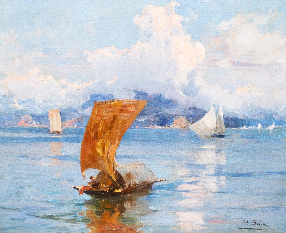 Paolo Sala, « Marina Ligure », Huile Sur Toile, Signée, Début Du 20e Siècle