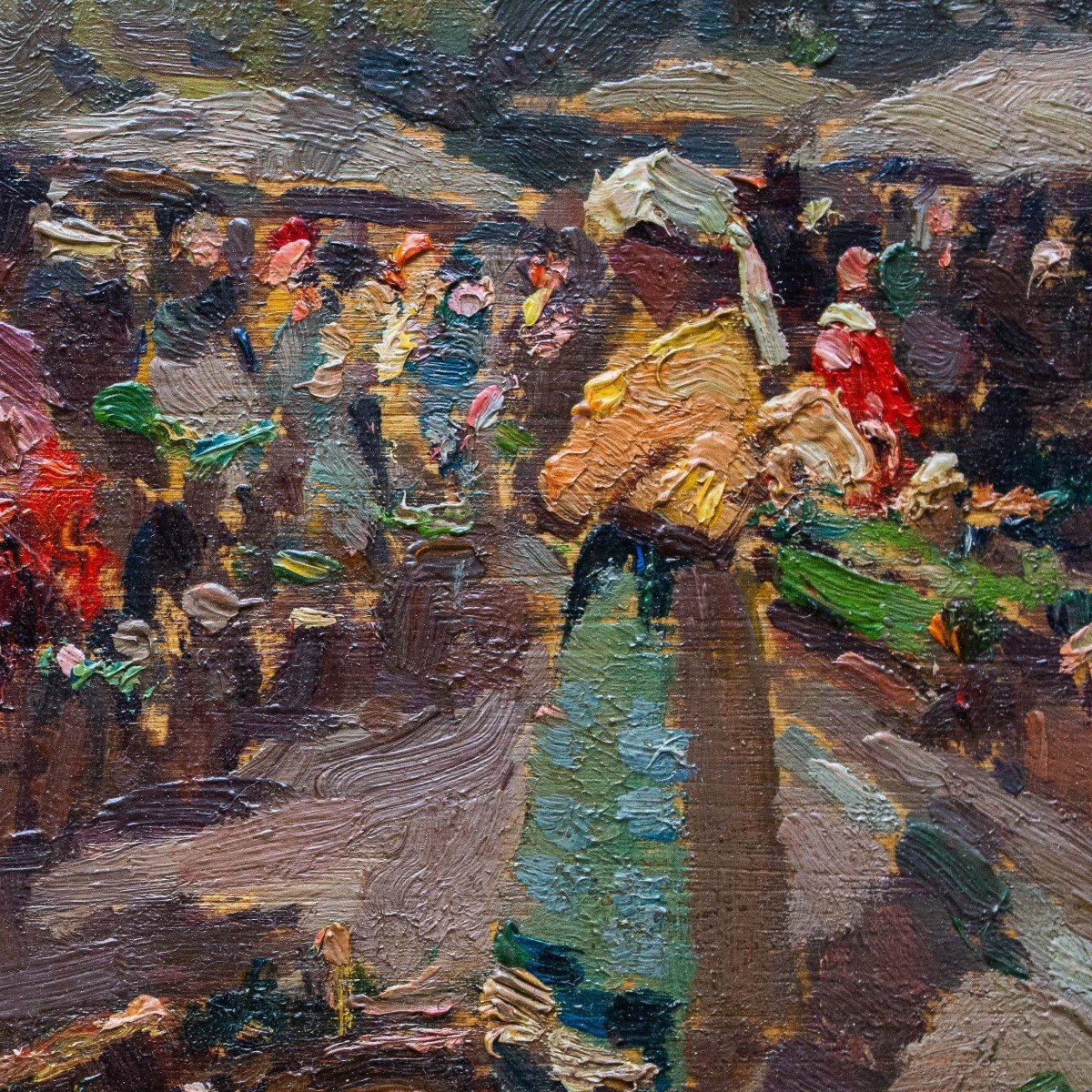 Huile Sur Panneau, Par Alessandro Lupo, « Marché à Turin », Signée Au Dos, 1915-photo-1