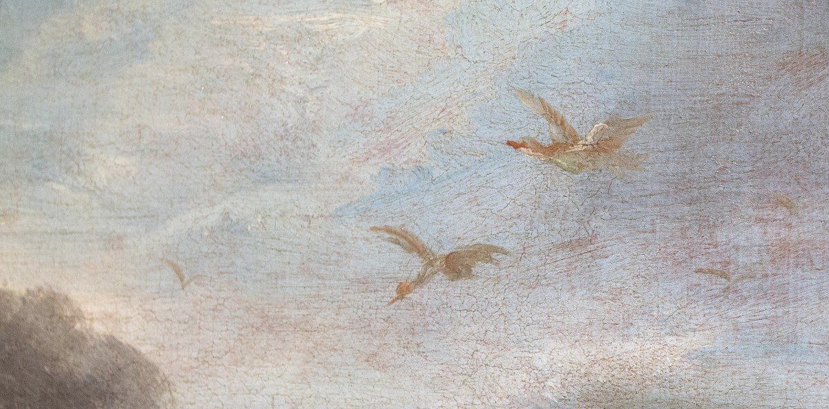 Att. Crivelli Angelo Maria, Oil On Canvas, “landscape With Birds,” Late 17th Century-photo-6