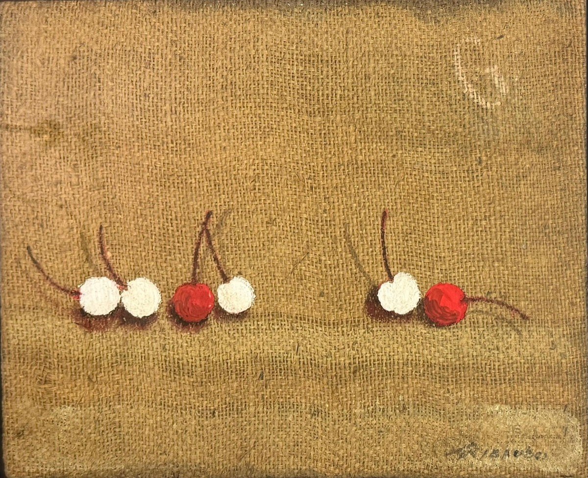 Ezio Gribaudo, “cherries,” Mixed Media, Signed, 1986