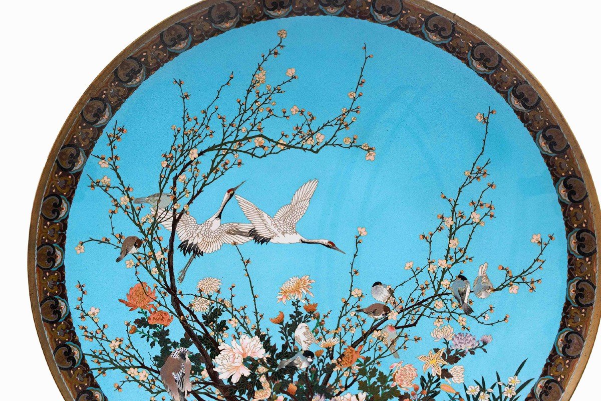 Grand Plat Cloisonné « Japon », Milieu Du 19e Siècle-photo-1