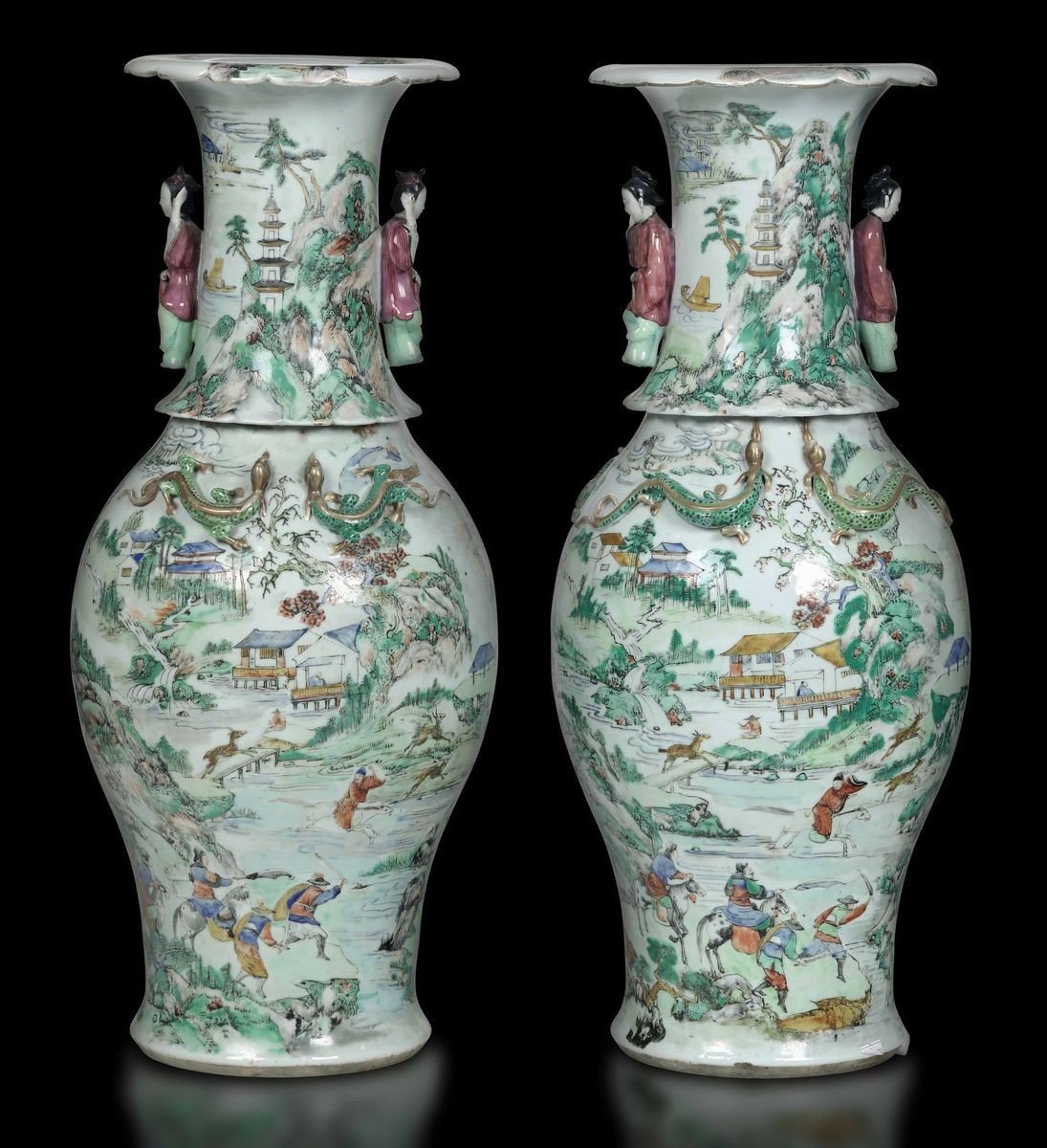 Paire De Rares Vases En Porcelaine, Dynastie Qing, Période Daoguang (1821-1850)