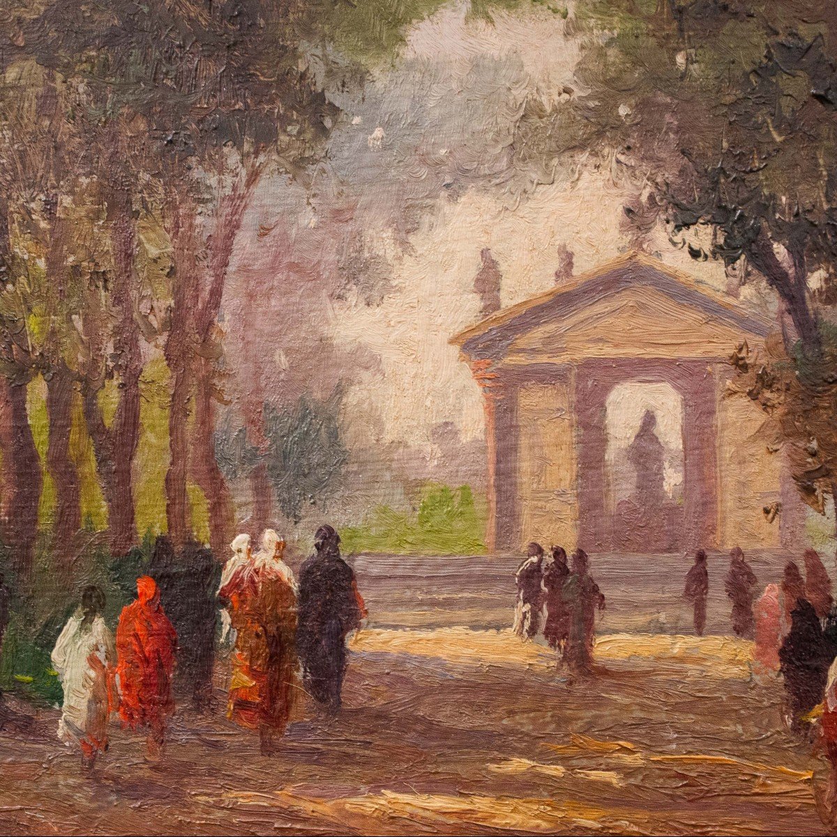 Leonardo Roda, Huile Sur Panneau, « Vers Le Temple », Signée, Fin Du XIXe Siècle-photo-4