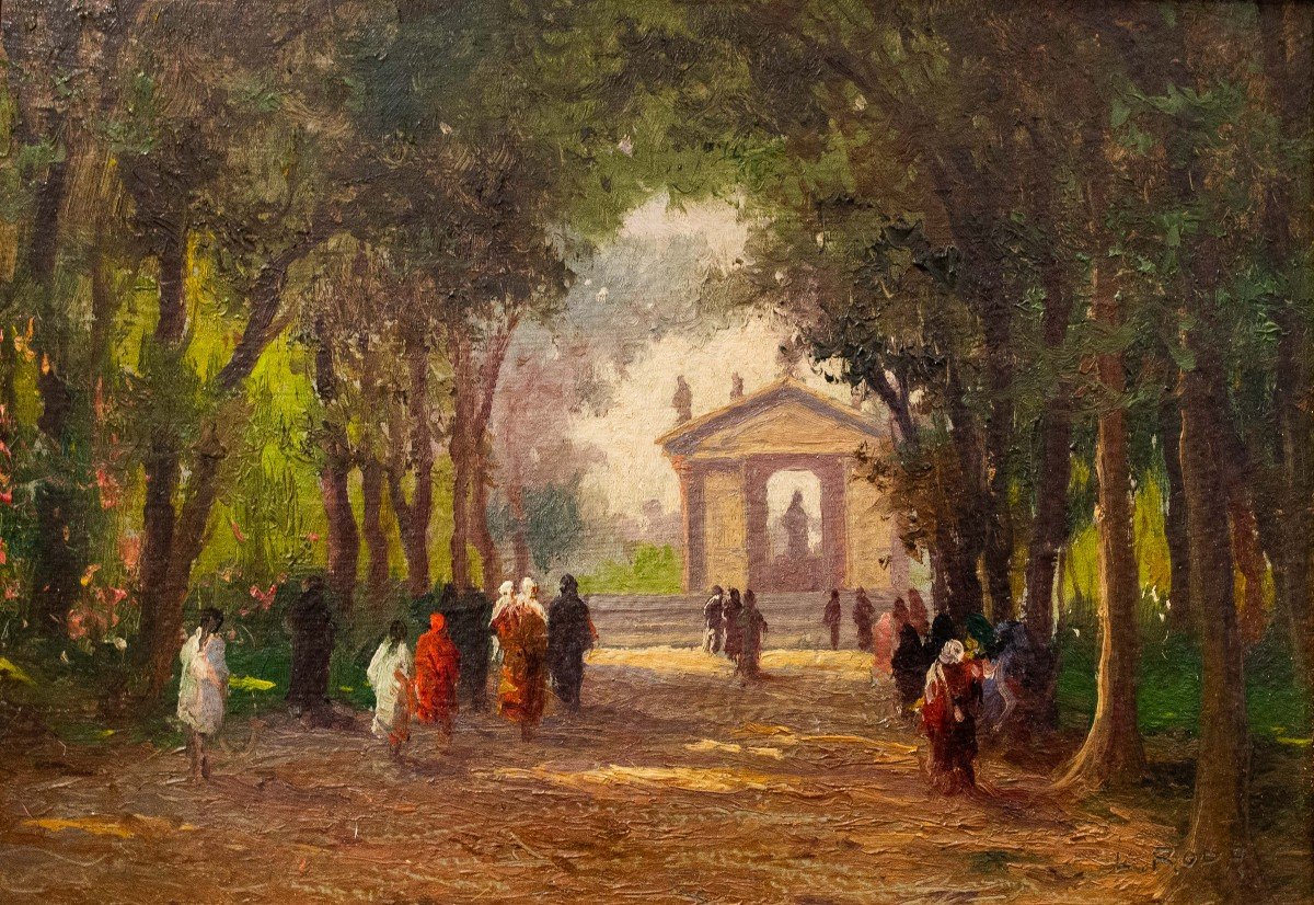 Leonardo Roda, Huile Sur Panneau, « Vers Le Temple », Signée, Fin Du XIXe Siècle