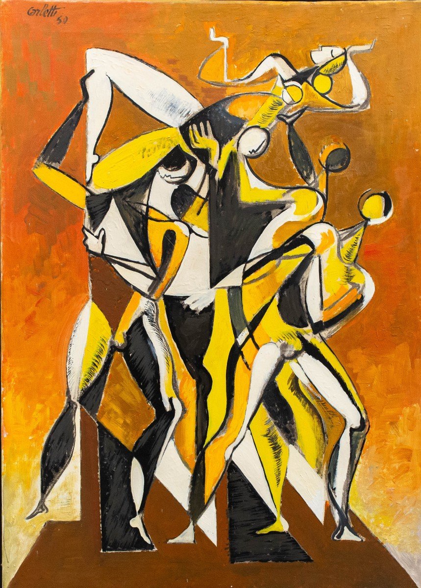 Mario Carletti, “balleto A Six,” Oil On Canvas, Signed, 1950