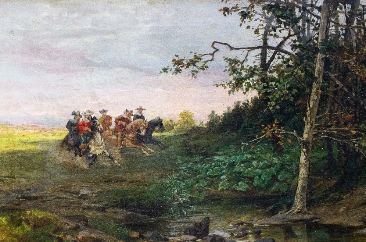 Balduino Alessandro, « Cavalcade », Huile Sur Toile, Signée, XIXe Siècle-photo-3