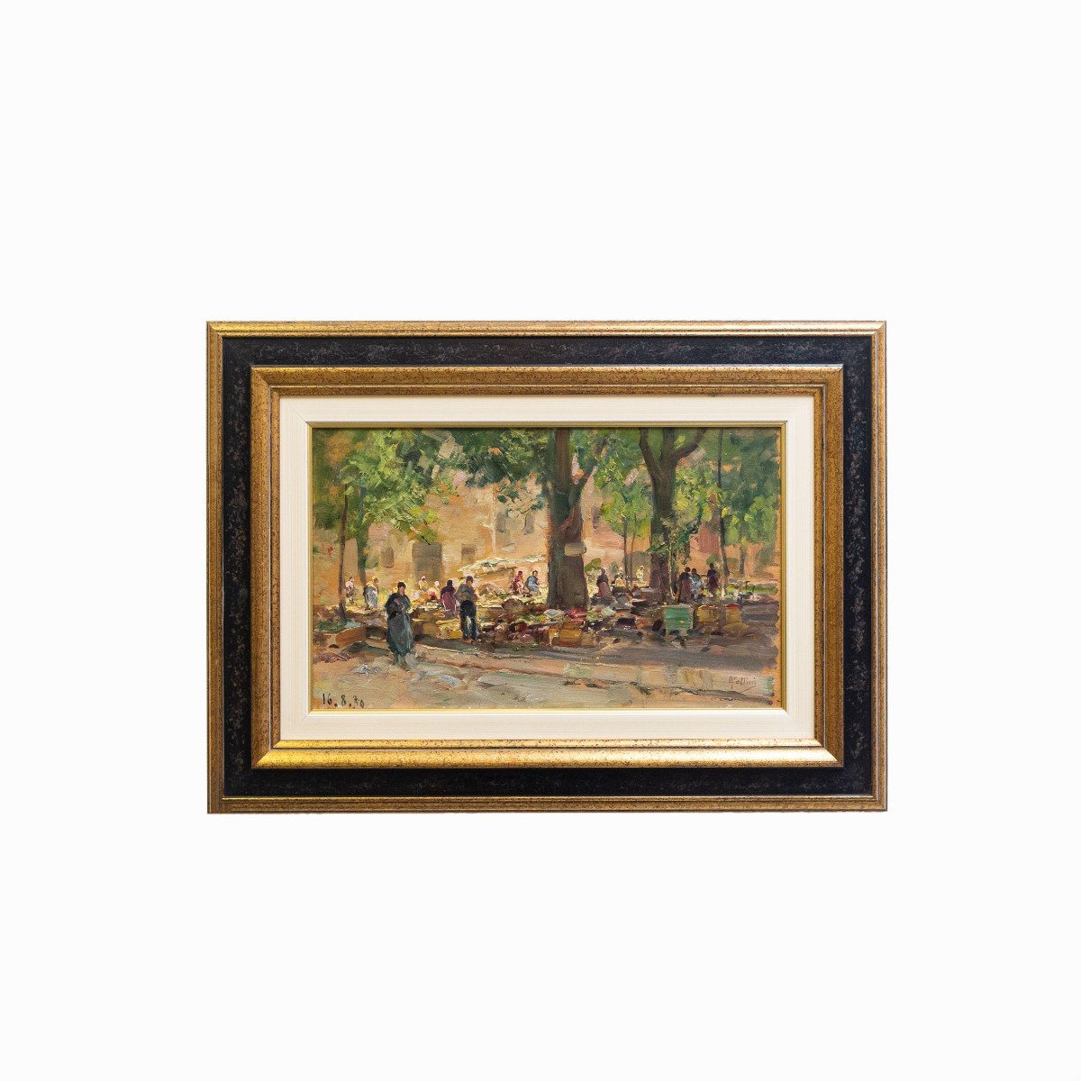 Carlo Follini, “market Scene,” Oil On Panel, Signed And Dated 1930-photo-2