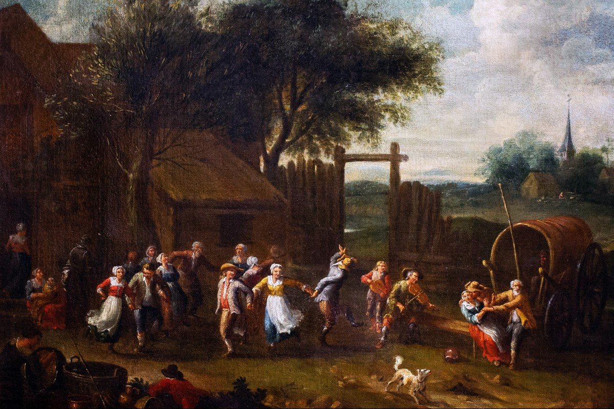 Attr. Van Laar, “animated Scene,” Oil On Canvas, 17th Century-photo-7