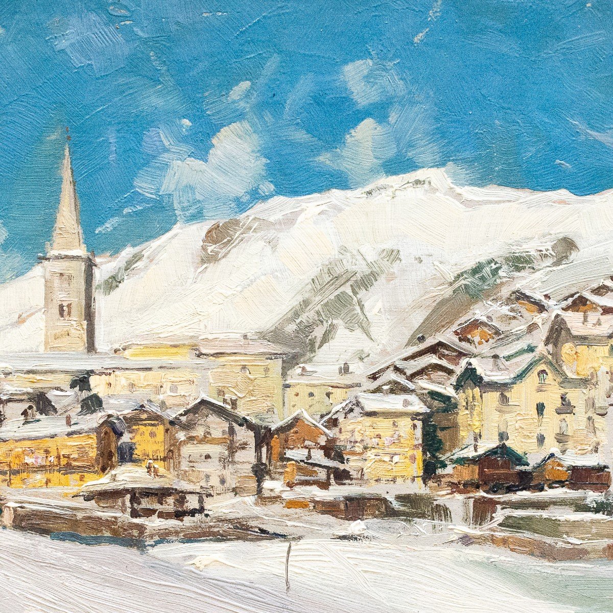 Giuseppe Gheduzzi, « Neige à Valtournenche », Huile Sur Panneau, Signée, XXe Siècle-photo-1