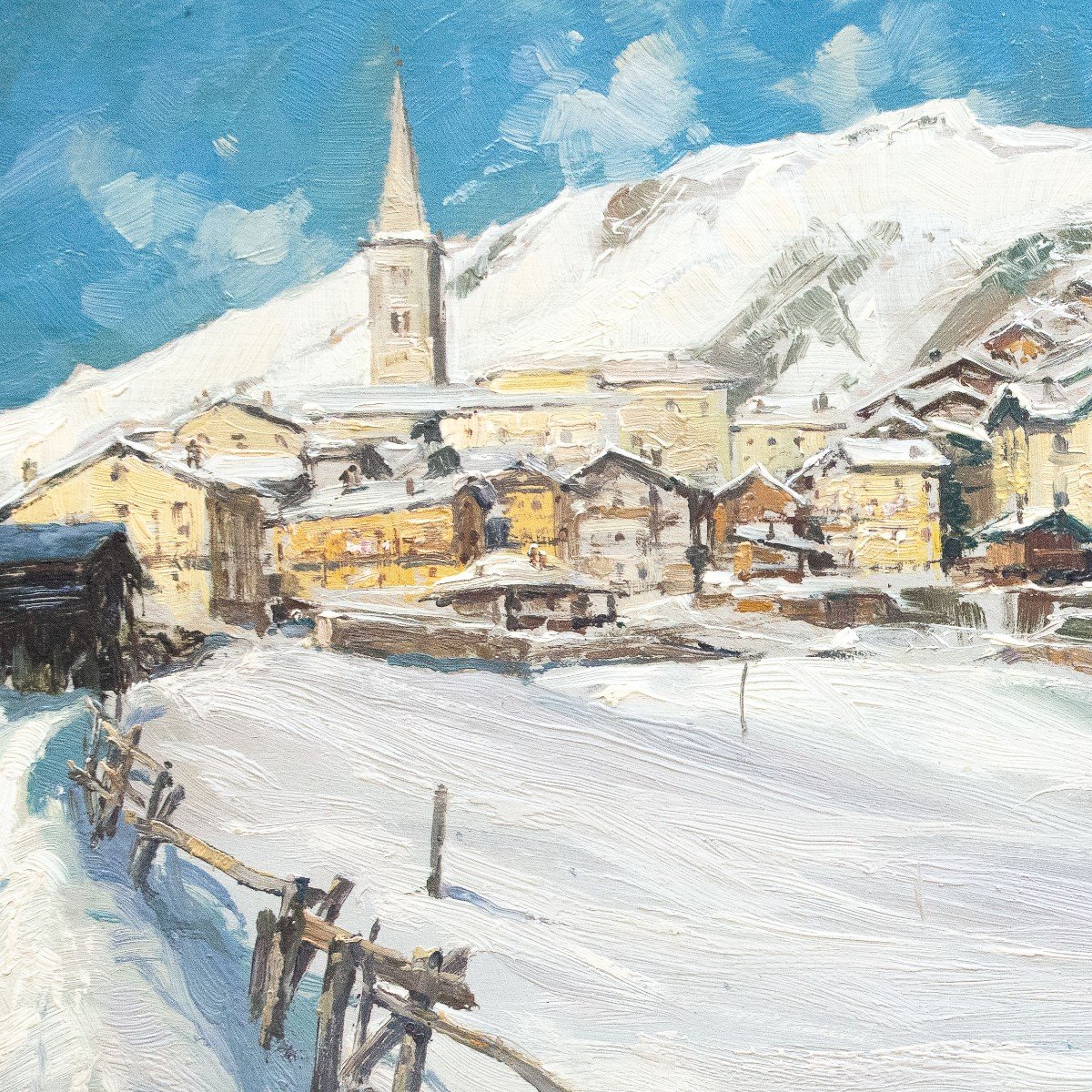 Giuseppe Gheduzzi, « Neige à Valtournenche », Huile Sur Panneau, Signée, XXe Siècle-photo-3