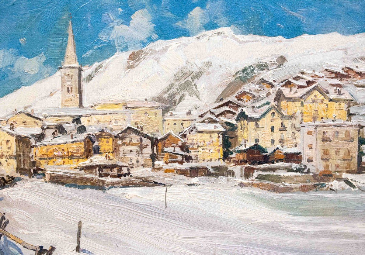 Giuseppe Gheduzzi, « Neige à Valtournenche », Huile Sur Panneau, Signée, XXe Siècle-photo-5