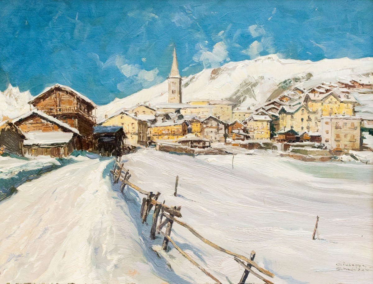 Giuseppe Gheduzzi, « Neige à Valtournenche », Huile Sur Panneau, Signée, XXe Siècle