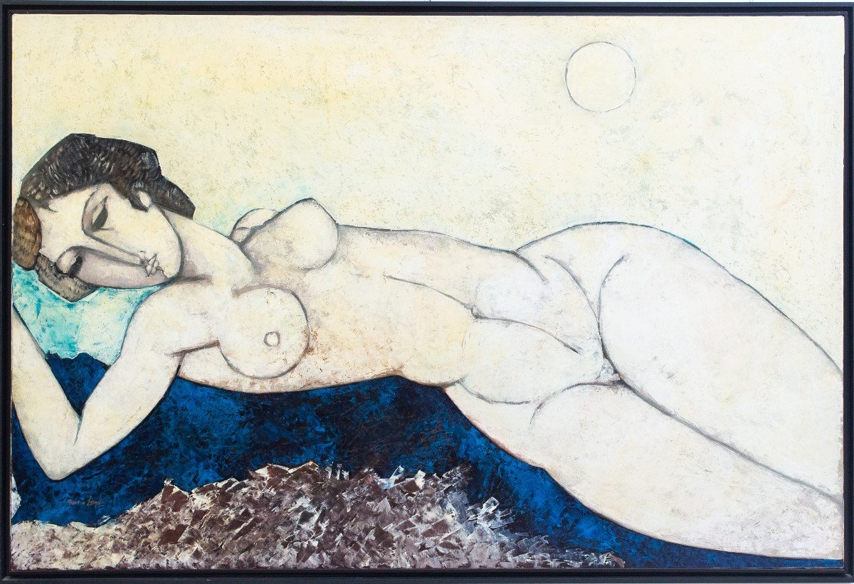 Bruno Landi, “large Nude, Homage To Modigliani,” Oil On Canvas, 1998-photo-2