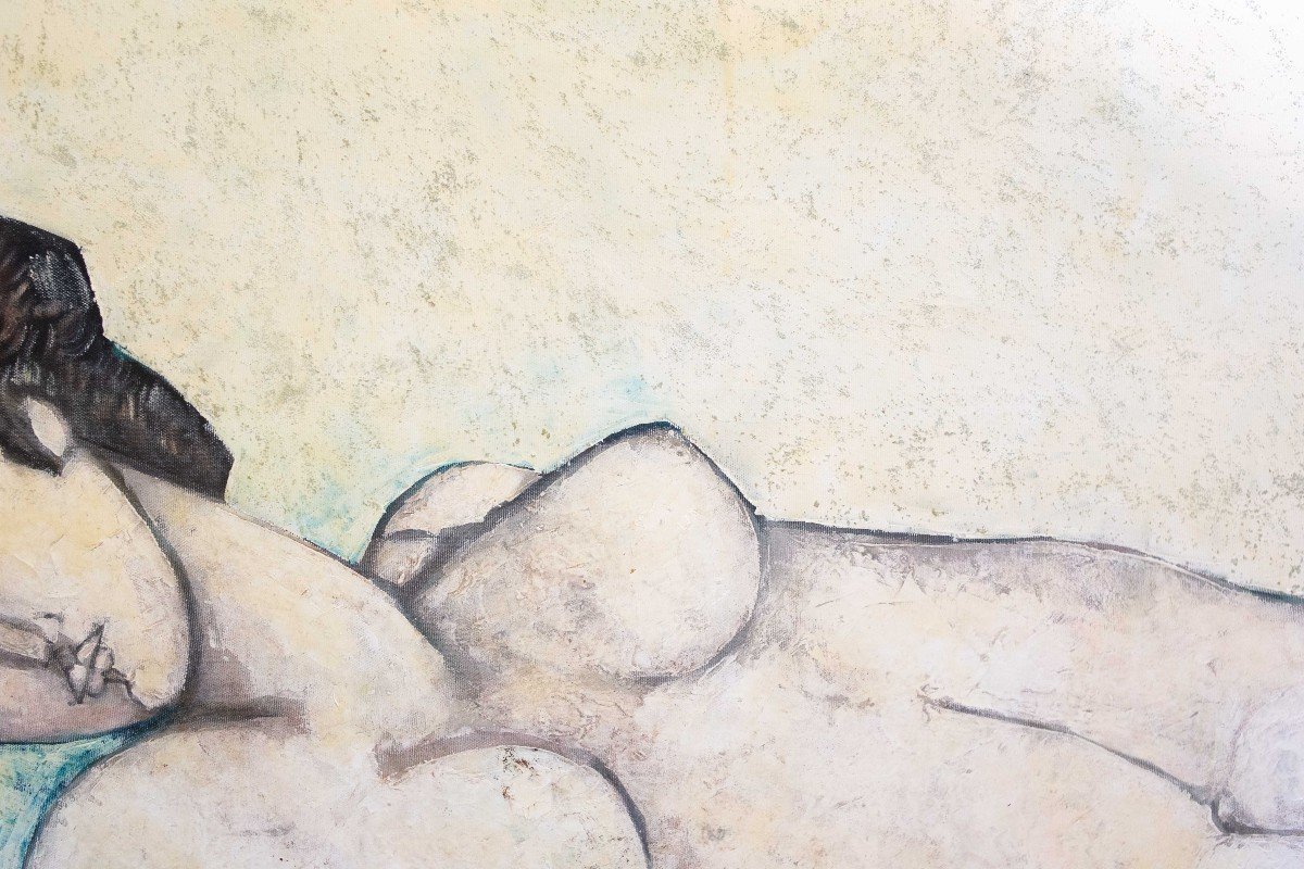 Bruno Landi, “large Nude, Homage To Modigliani,” Oil On Canvas, 1998-photo-3