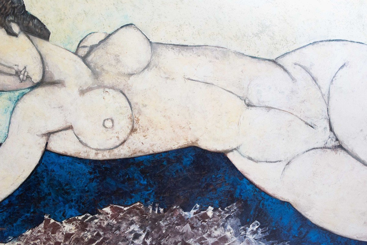 Bruno Landi, “large Nude, Homage To Modigliani,” Oil On Canvas, 1998-photo-4