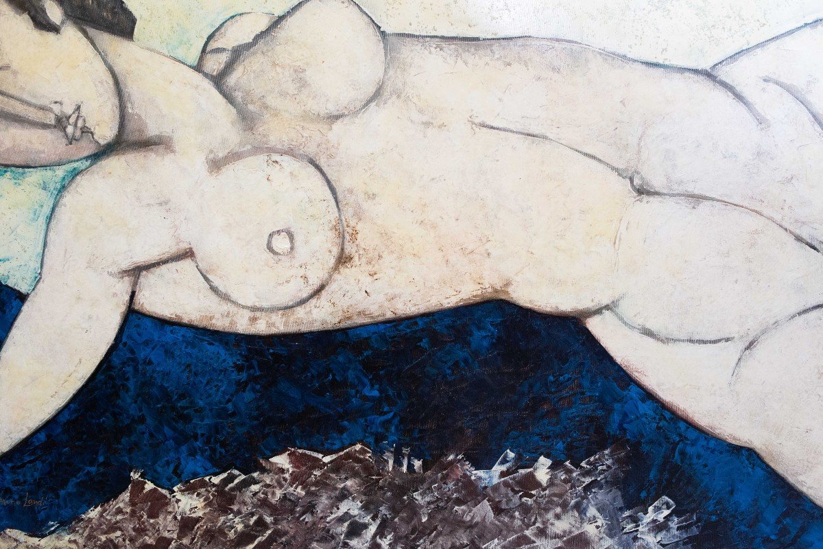 Bruno Landi, “large Nude, Homage To Modigliani,” Oil On Canvas, 1998-photo-7