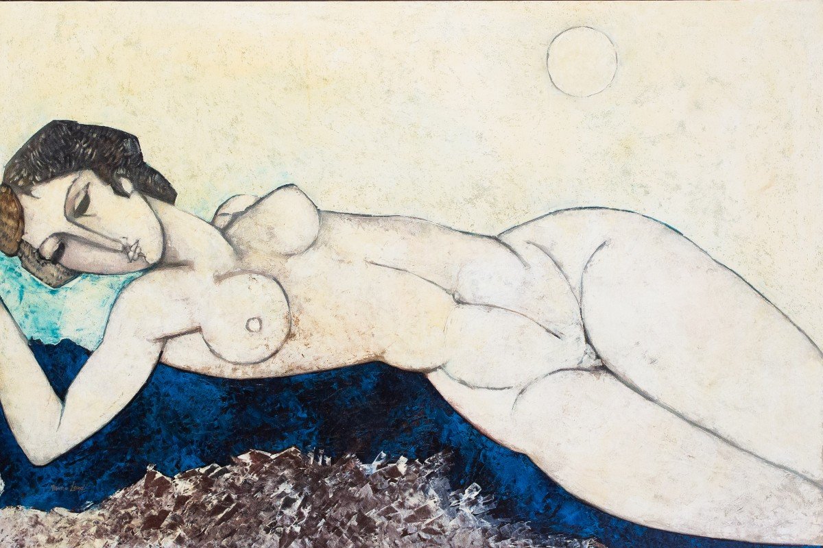 Bruno Landi, “large Nude, Homage To Modigliani,” Oil On Canvas, 1998