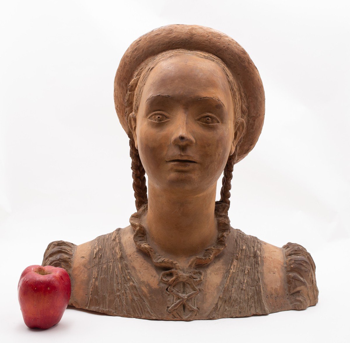 Carmelo Cappello, Sculpture « Fille », Terre Cuite, Signée, 1939-photo-2