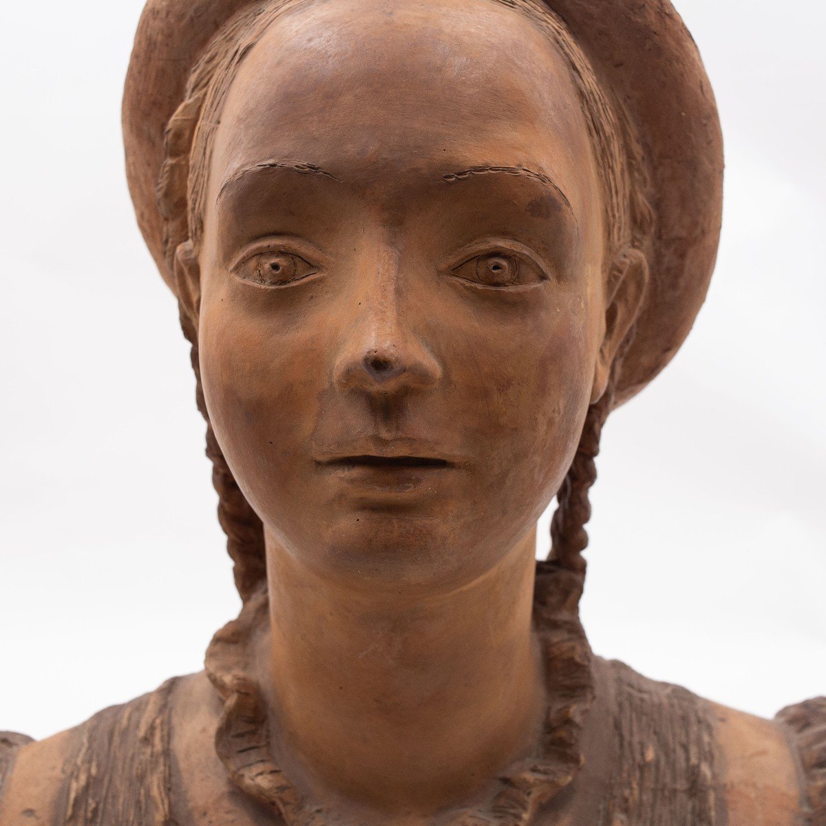 Carmelo Cappello, Sculpture « Fille », Terre Cuite, Signée, 1939-photo-3