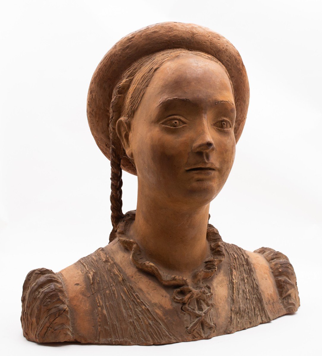 Carmelo Cappello, Sculpture « Fille », Terre Cuite, Signée, 1939-photo-6