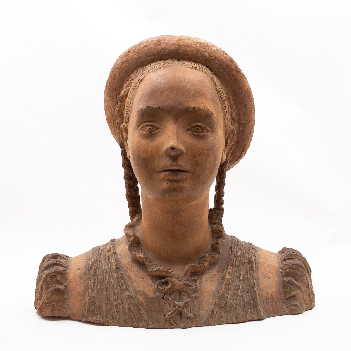 Carmelo Cappello, Sculpture « Fille », Terre Cuite, Signée, 1939