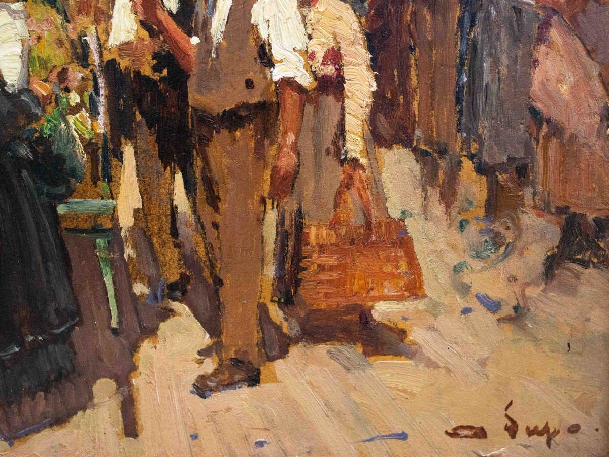 Alessandro Lupo, “market Scene,” Oil On Cardboard, 1900s Era-photo-6