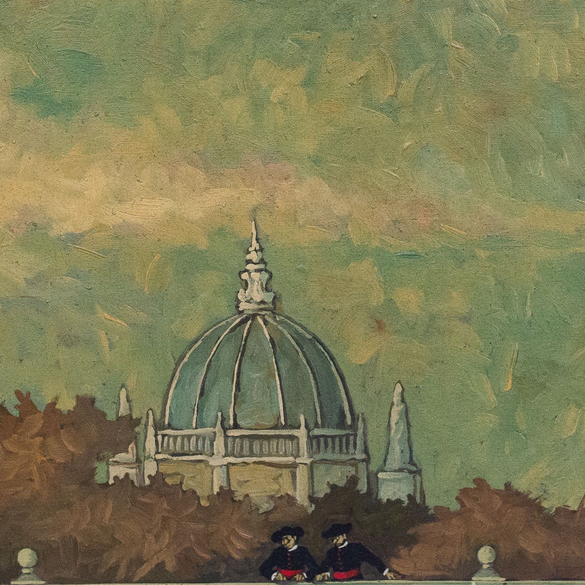 Nino Caffè, "at The Vatican Gardens", Oil On Canvas, Signed, 1970-photo-1