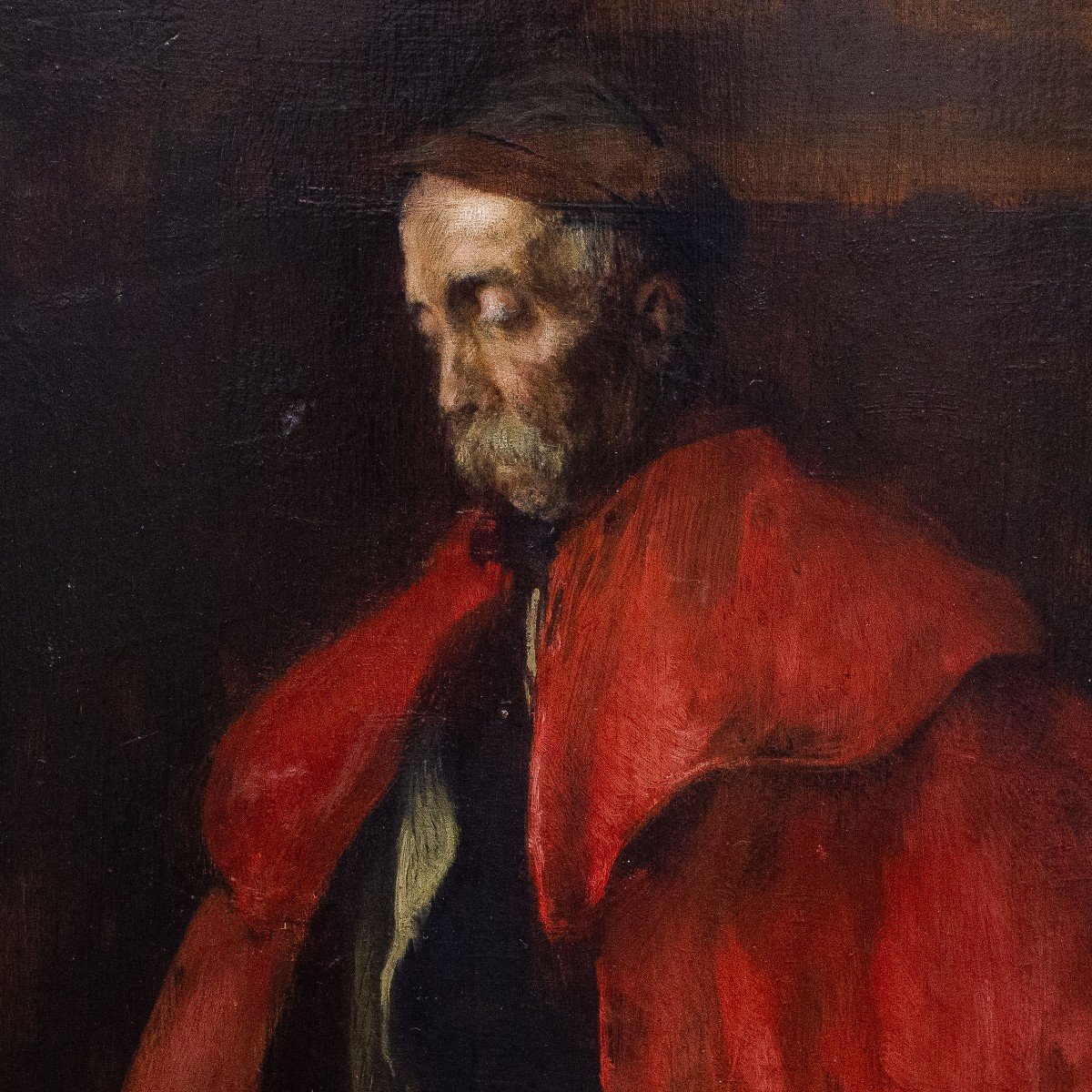  Giuseppe Bozzalla, "homme Au Manteau Rouge", Huile Sur Panneau, Signé, Début Des Années 1900-photo-1