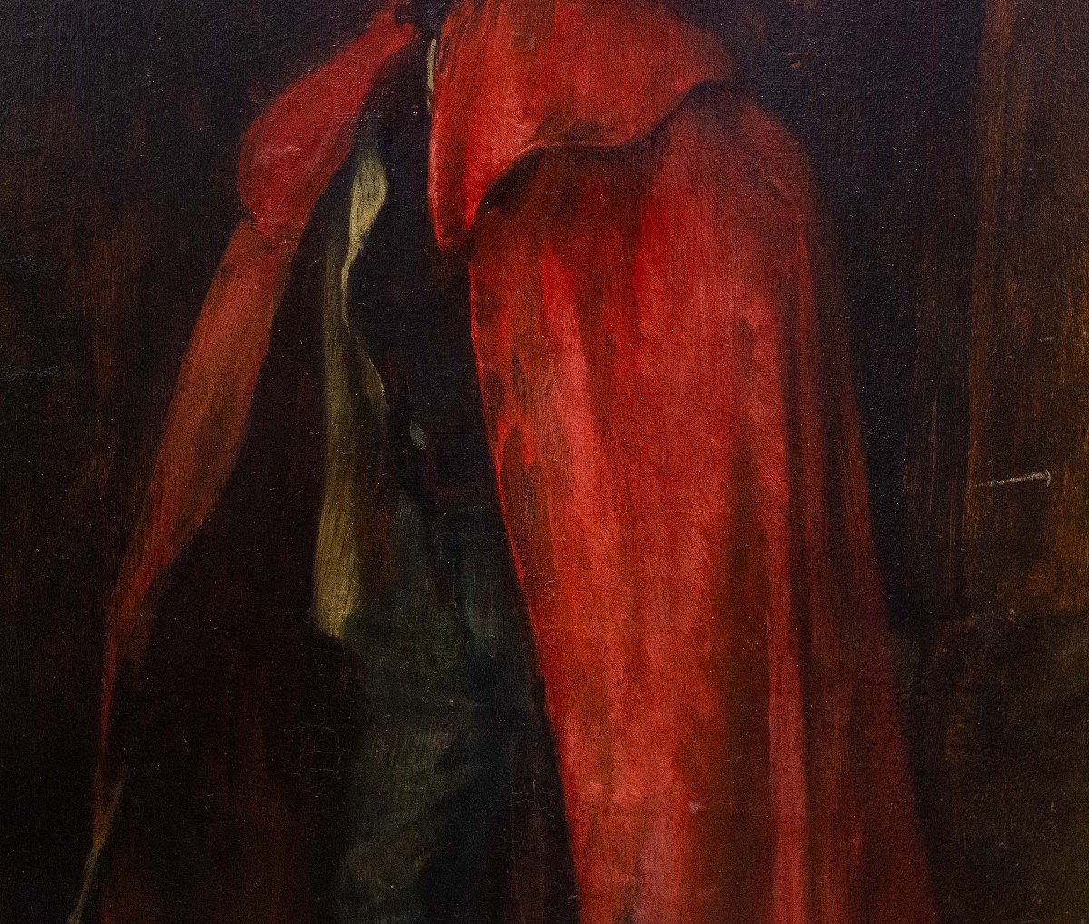  Giuseppe Bozzalla, "homme Au Manteau Rouge", Huile Sur Panneau, Signé, Début Des Années 1900-photo-2