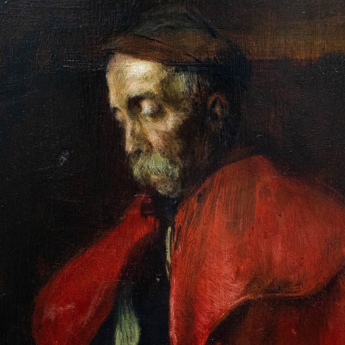  Giuseppe Bozzalla, "homme Au Manteau Rouge", Huile Sur Panneau, Signé, Début Des Années 1900-photo-3