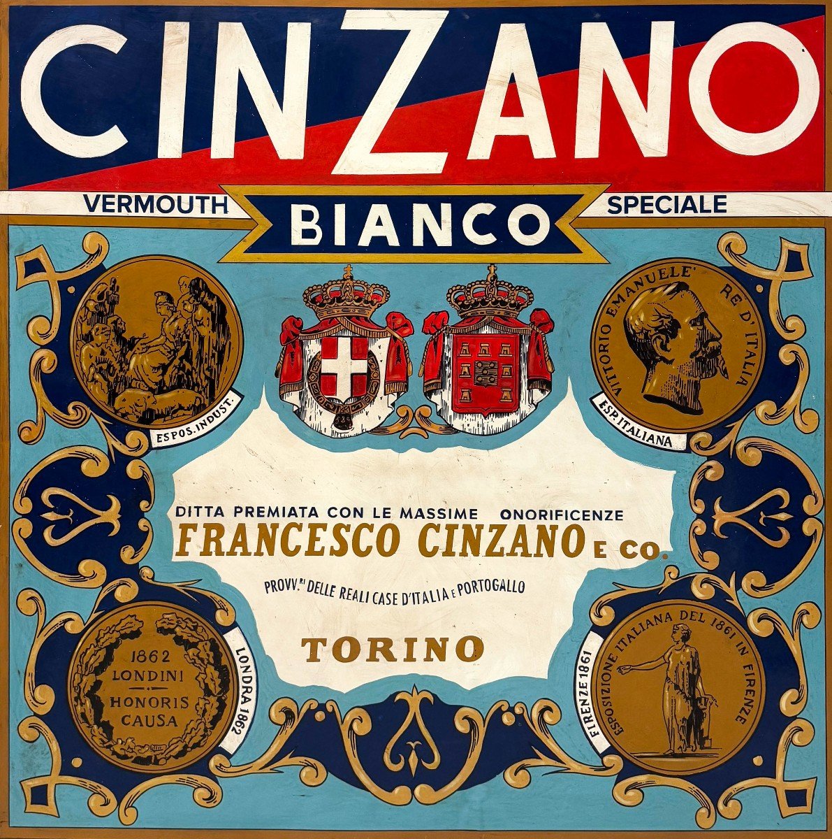 Publicité Cinzano, Peinte à La Main Sur Métal, Années 1970